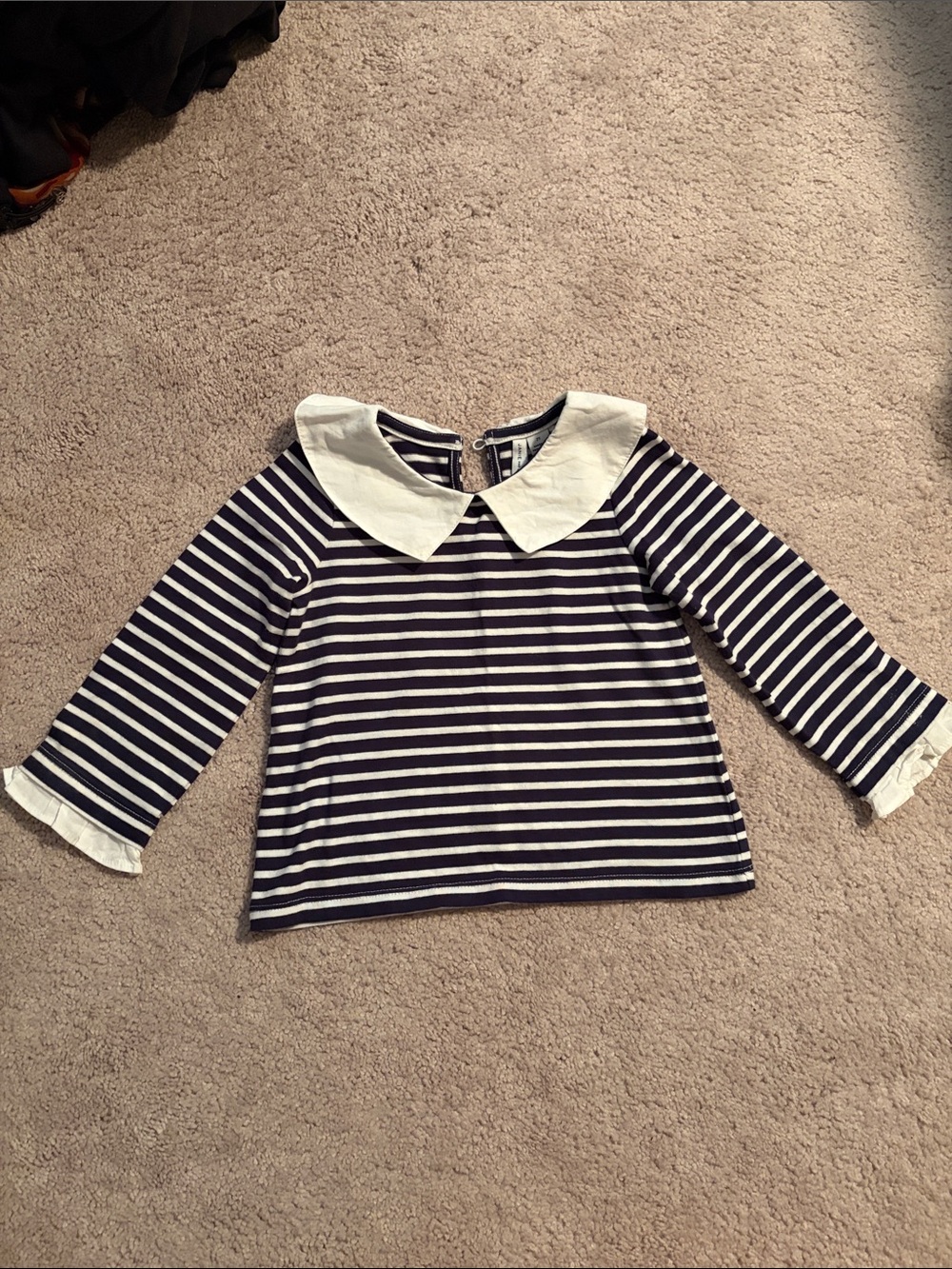 Janie and Jack Navy and White Striped Long-Sleeve Top with Peter Pan Collar